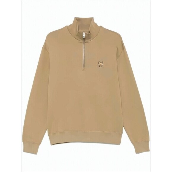 Maison Kitsuné Half-Zip Long Sleeve Pullover With Embroidered Fox Emblem - NWT